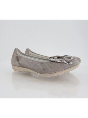 Mephisto Ballet Flats Grey Leather Kiltie Hidden Wedge Slip On Size 7 Bow Snake
